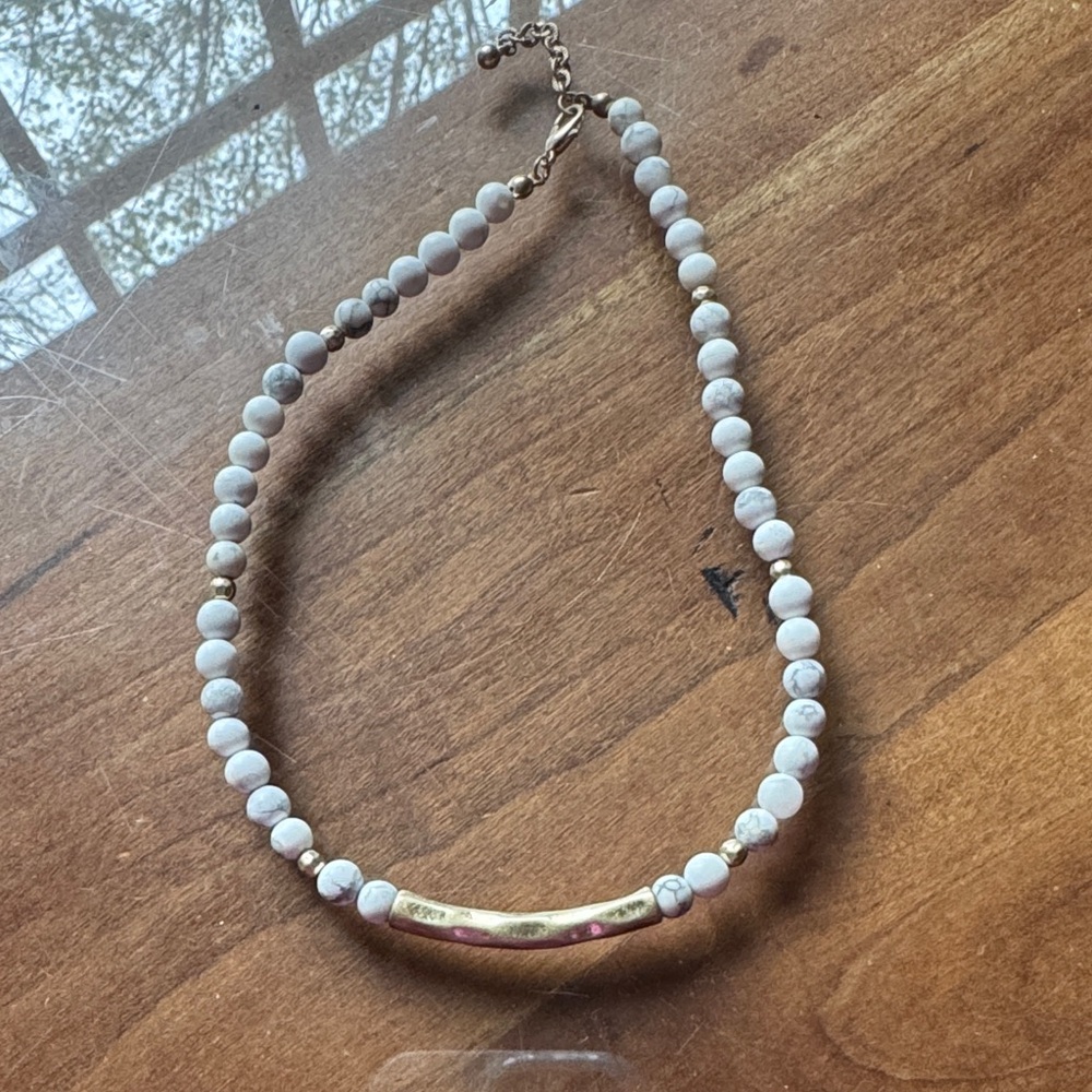 White Beaded Necklace with Gold Accent - Women's Jewelry